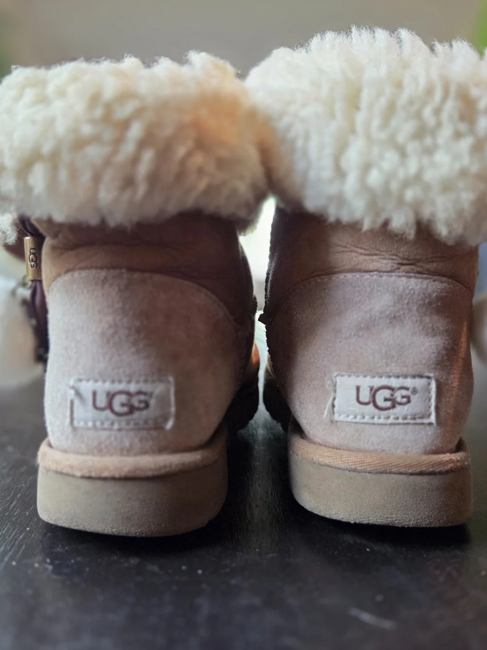 UGG Irina Tessie Pom Pom boots feature, chestnut size womens 8